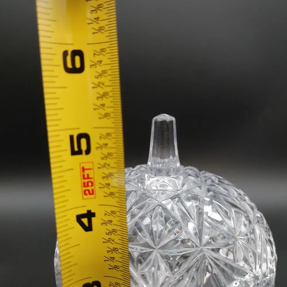 Vintage Clear Cut Crystal Glass Covered Candy Dish Lid Starburst Pinwheel 5.5